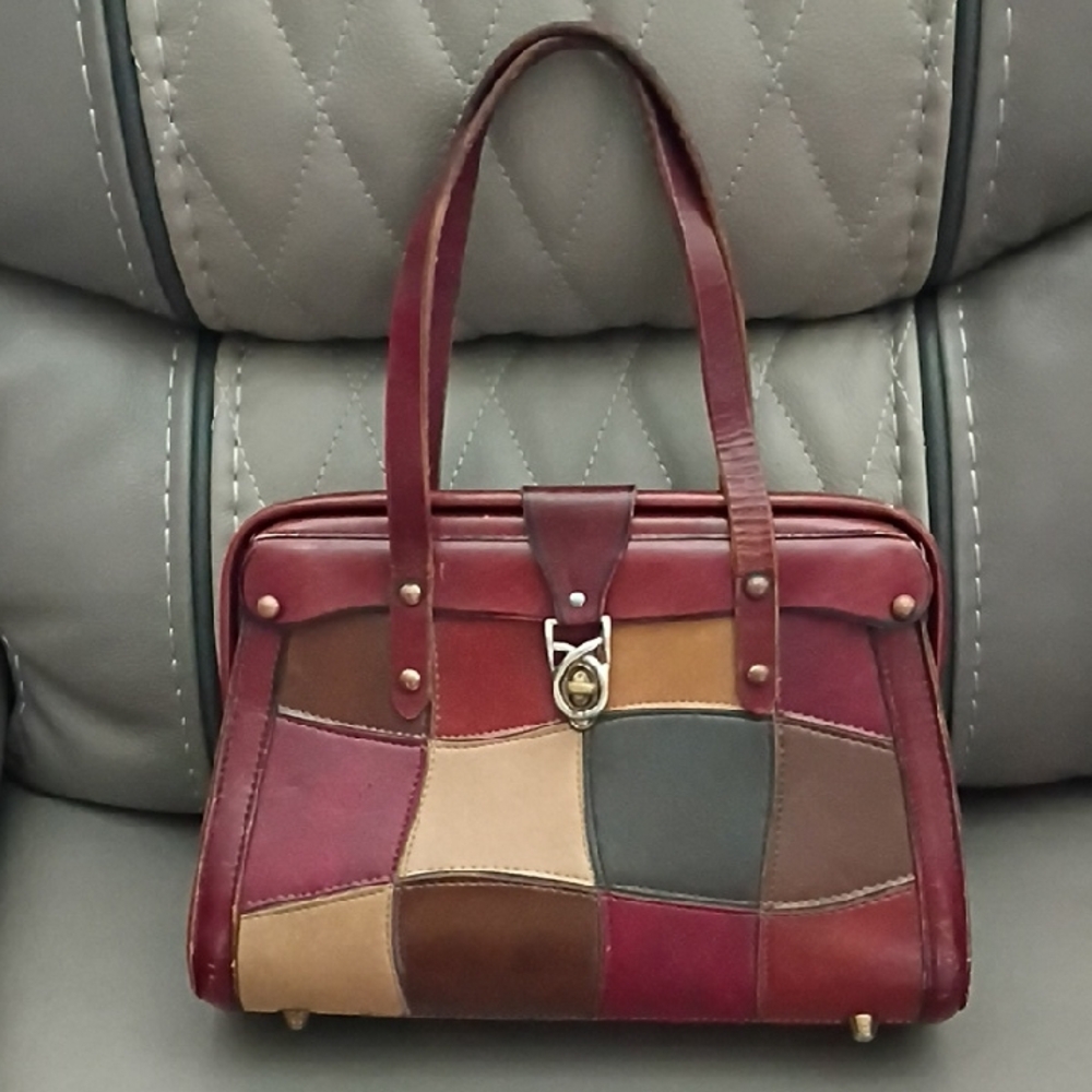 Vintage 70s Burlington Patchwork Leather Handbag